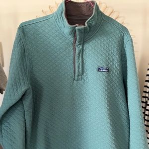 Men's LL Bean L.L. Bean Quilted Mockneck Sweatshirt Medium M Green/Blue Teal